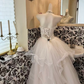 White Waist-Cinched Fitted Tulle Elegant Princess Vintage Romantic Dress, Wedding Gown gh7550