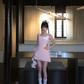 Women Sweet Light Pink Sleeveless Homecoming Dress Square Neck White Bow Asymmetric Ruffle Short Party Dress gh9415
