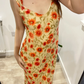 Light Yellow Vintage Small Sun Print Spaghetti Strap Fitted Waist Slim Long Prom & Evening Party Dress gh8445