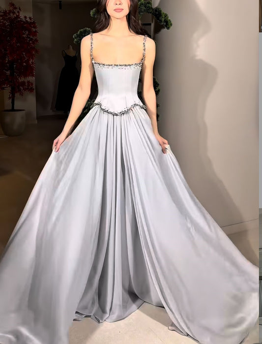 girlhomeshops-Gray elegant exquisite beaded retro elegant long prom dress bridesmaid dress gh5759