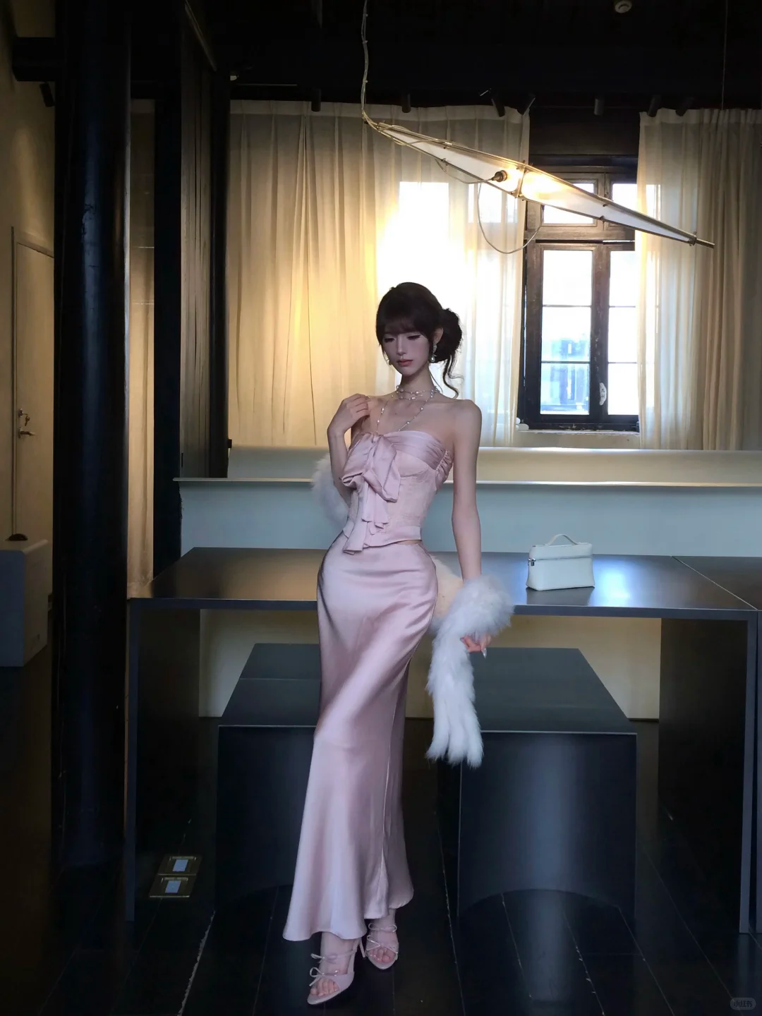 Women Elegant Nude Pink Strapless Satin Evening Dress Big Bow Boned Corset Mermaid Long Prom Gown gh9430
