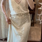 Ivory White Gatsby Vintage Wedding Gown, Deep V‑Neck Sheer Cape Sleeve Heavy Beaded Embroidery Slim Mermaid Bridal Dress gh9074