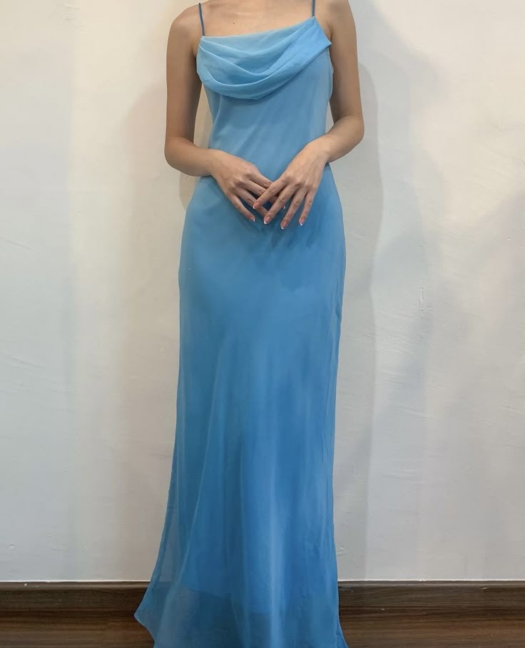 Blaues elegantes, modisches, elegantes Spaghettiträger-Lang-Chiffon-Abendkleid für Brautjungfern, Ballkleid gh3624