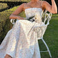 White floral sweet cute elegant long chiffon tube top homecoming dress wedding guest dress birthday party dress gh4083