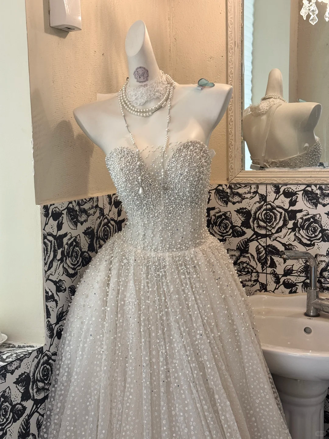 Light Apricot Beaded Strapless Waist-Cinched Elegant Long Romantic Dress, Wedding Gown gh7506