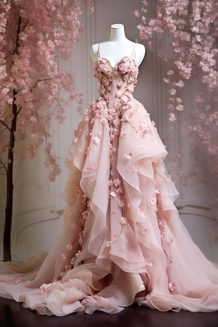 Rosa wunderschöne exquisite florale Spaghettiträger lang elegant süß Tüll bodenlang Schleppe Ballkleid Abendkleid Brautkleid Abschlussballkleid Flower Fairy gh3272