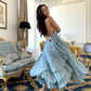 Girlhomeshops-Blue Fashion Simple Sexy Long Chiffon Prom Dress Evening Dress Wedding Guest Party Dress Seaside Holiday Dress gh5250