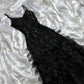 Schwarzes, glänzendes, elegantes, langes Ballkleid mit Spaghettiträgern und Pailletten, Ballkleid, Abendkleid, Partykleid, gh3142