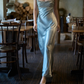 ✨Girlhomeshops-Light Ice Blue Wide Strap Rhinestone Beaded Satin Midi Formal Gown gh10267