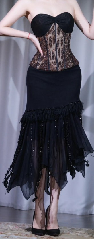 ✨Girlhomeshops-Black Corset Mermaid Party Dress Strapless Beaded Formal Gown gh9994
