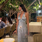 girlhomeshops-Party dress Blue floral long satin dress/vacation dress gh6152