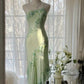 Hellgrünes, modisches One-Shoulder-Elegantes, exquisites Blumenmuster mit Perlen verziertes, langes, figurbetontes Chiffon-Ballkleid, Abendkleid, Partykleid, Ballkleid gh3626