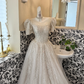 White Puff Sleeve Square Neck Waist-Cinched Full Flared Long Romantic Dress, Wedding Gown gh7678