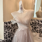 Light Gray Pink Sleeveless Waist-Cinched Full Flared Skirt Luxury Romantic Dress, Wedding Gown gh7637