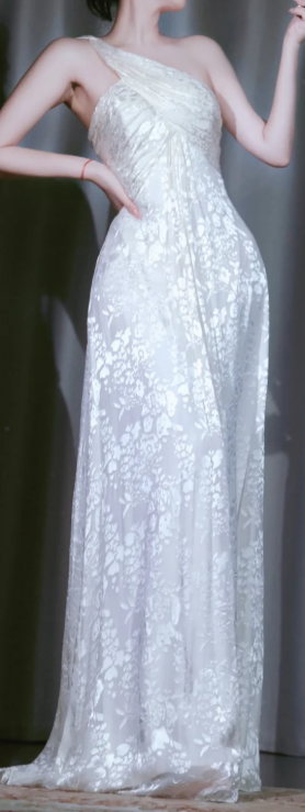 ✨Girlhomeshops-White Floral Lace One Shoulder Flowy Long Evening Gown gh10025