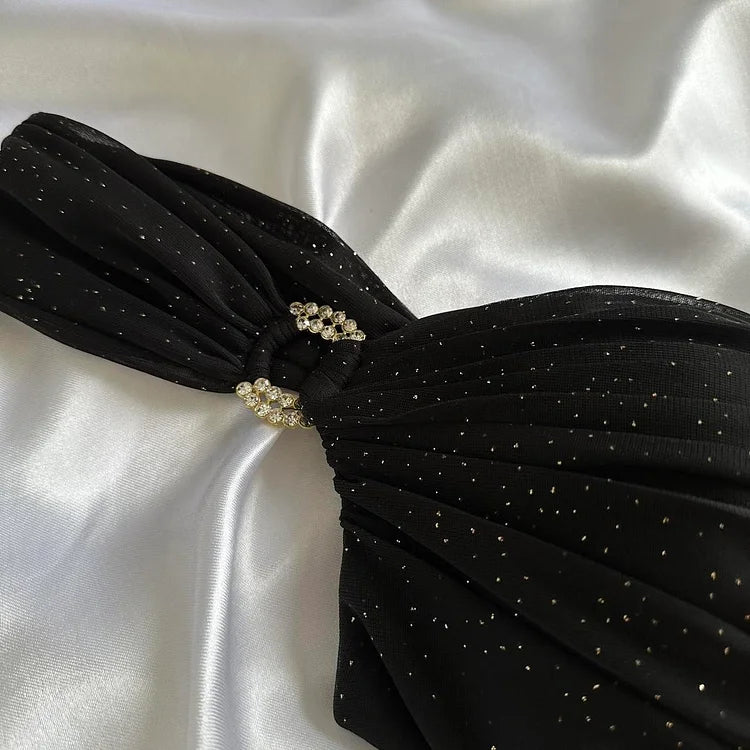 Black Shiny Elegant Long Chiffon Ball Gown Evening Gown Party Dress gh4232