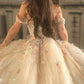 Champagne color gorgeous off shoulder exquisite lace floral applique long elegant ball gown formal evening dress prom dress gh3452