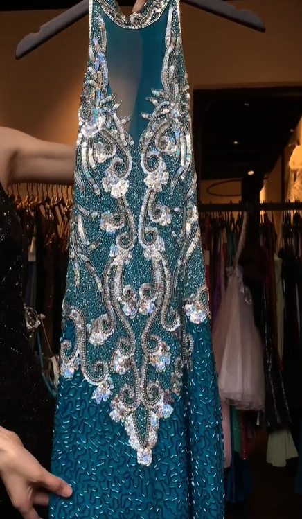 Royal Blue Halter Illusion Neck Sequin Hand Beaded Rhinestone High Slit Long Evening Prom Dress gh9779