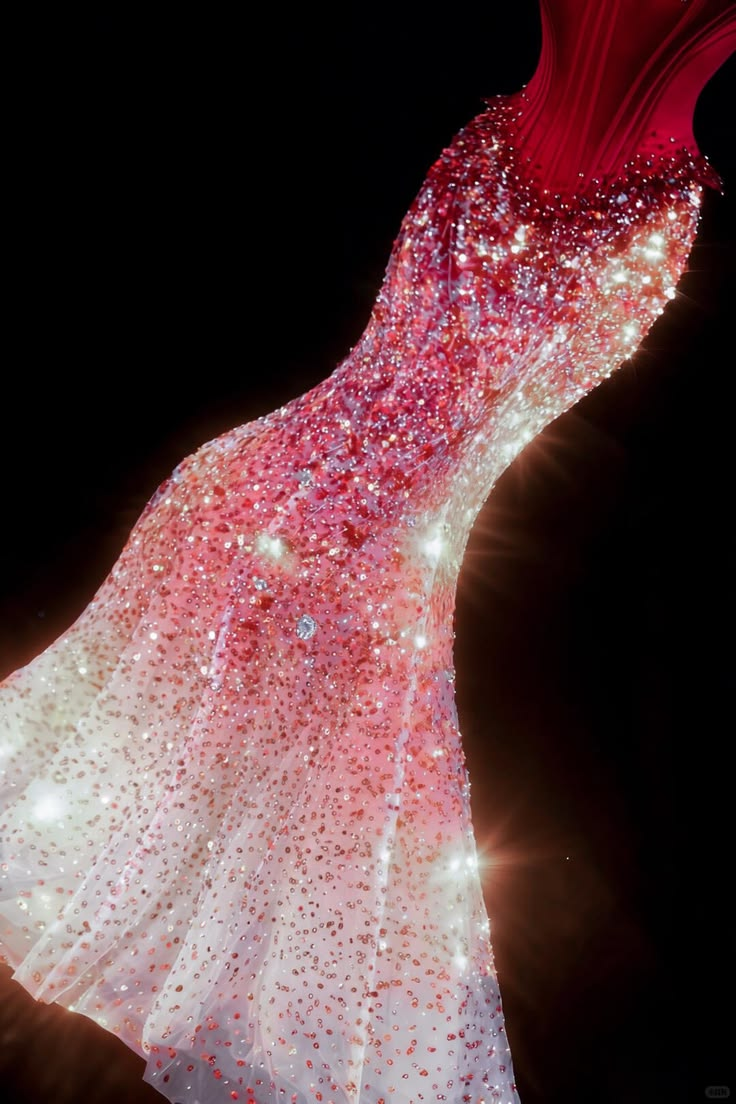 ✨Girlhomeshops-Red White Ombre Rhinestone Beaded Mermaid Prom Dress gh10173
