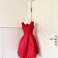 Women Red Homecoming Dress, Sleeveless Round Neck Contrast Ivory Peter Pan Collar High Waist Pleated Voluminous A‑Line Mini Party Dress gh9215