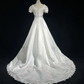 Round Neck Vintage A Line Bridal Gown Puff Short Sleeves Lace Embroidery Wedding Dress with Train gh9542