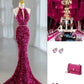 Robe de soirée longue rose magnifique, brillante, exquise, perlée, col licou, sirène, paillettes, longueur au sol, robe de bal, robe de soirée gh3395