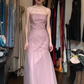 Strapless Dusty Pink Tulle Prom Dress Cross Ruched Bodice Mermaid Formal Evening Gown gh9819
