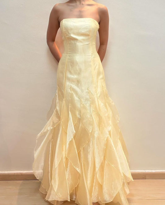 Girlhomeshops - Robe de bal longue en tulle jaune à la mode, robe de remise de diplôme gh5526