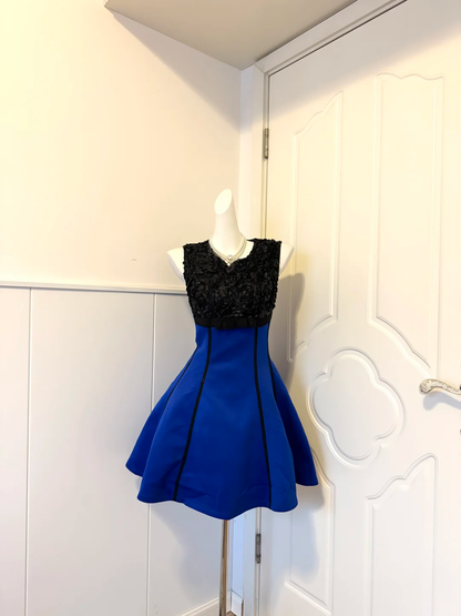 Royal Blue Homecoming Dress Sleeveless 3D Floral Applique A-Line Cocktail Party Gown gh9372