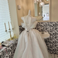 Ivory Off-the-Shoulder Waist-Cinched Voluminous Shimmer Skirt Long Romantic Dress, Wedding Gown gh7735