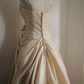 Champagne Spaghetti Strap A‑Line Wedding Dress, Square Neck Draped Ruched Bodice 3D Fabric Rose Appliqué Taffeta Bridal Gown gh9118