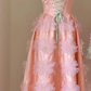 Sweetheart Peach Pink Satin Homecoming Dress Spaghetti Strap Corset Lace Up A-Line Midi Gown with 3D Florals gh9481