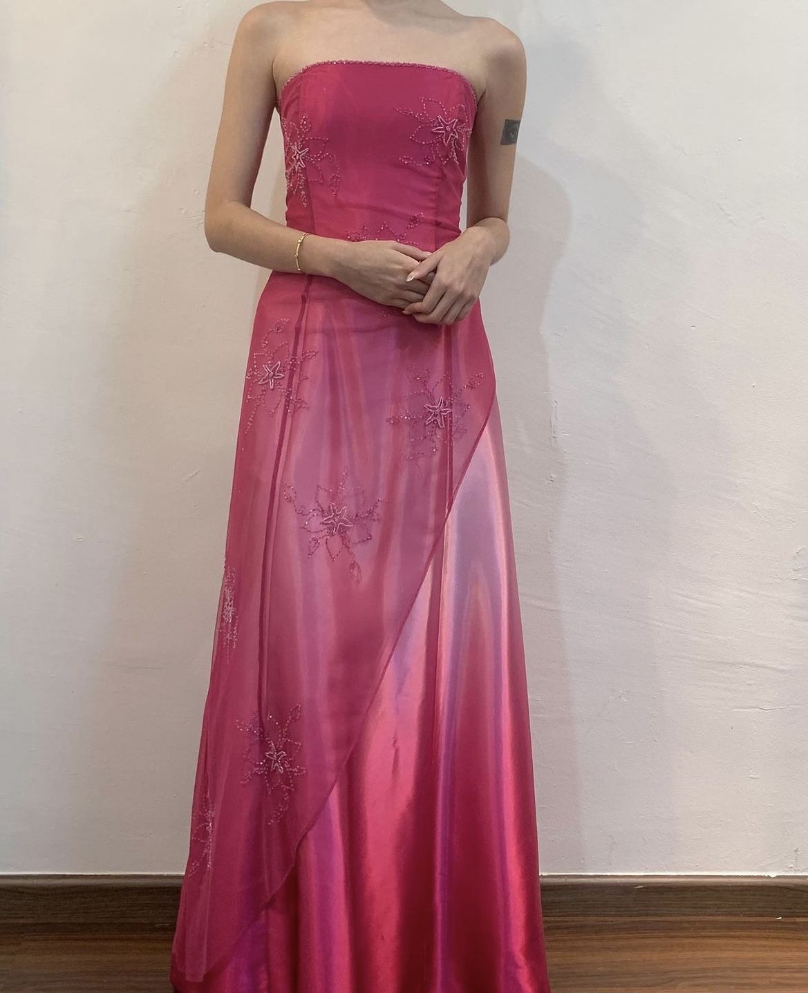 Girlhomeshops – Rosa Farbverlauf, exquisite Blumenperlen, modisches langes Tüll-Ballkleid, Abschlusskleid, gh5523
