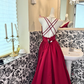 Red Spaghetti Strap Satin Waist-Cinched Sexy Long Romantic Dress, Wedding Gown gh7540