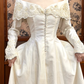 Ivory Vintage Satin Off‑Shoulder Wedding Gown, Pearl Button Lace Bridal Prom Dress gh8722