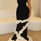 Vintage Luxury Trendy Style Spaghetti Strap Gown | Black-White Wave Ruffled Mermaid Maxi Dress for Gala Art Exhibition Luxury Social Event gh6441