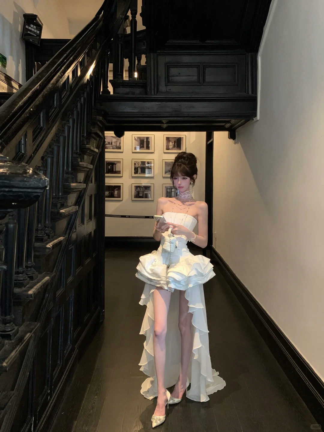 Women Elegant White Strapless Corset High Low Prom Dress Ruffled Train Formal Evening Gown gh9420