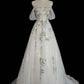 Weißes exquisites Blumen-Mode-Kurzarm-Lang-Tüll-Bodenlänge-Ballkleid, Abendkleid, Partykleid gh3524