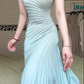 Mint Green Sleeveless Round Neck Long Evening Gown, Diagonal Pleated Bodice Flowy Maxi Formal Prom Dress gh9012