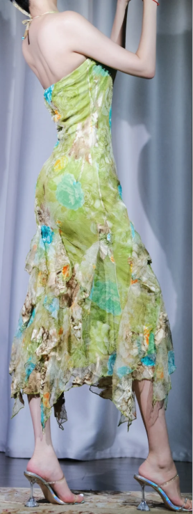 ✨Girlhomeshops-Halter Floral Midi Evening Dress 3D Flower Decor Irregular Ruffle Sheer Tulle Prom Gown gh9959