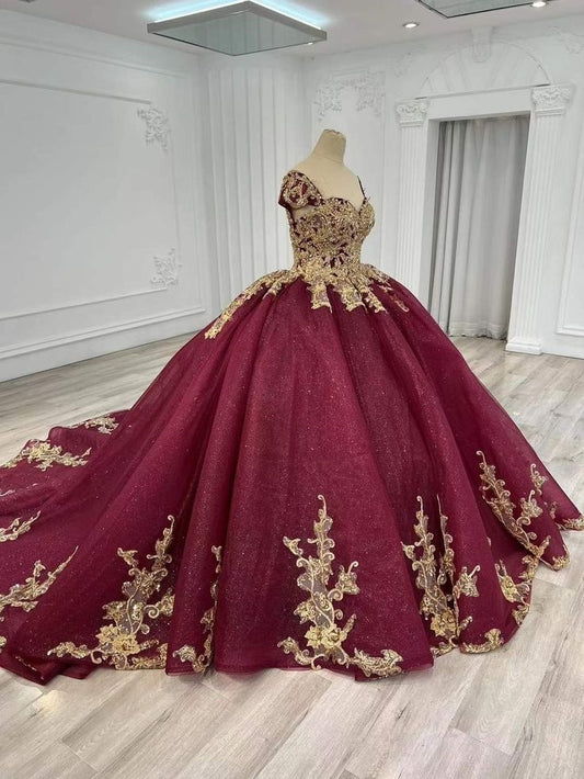 Red gorgeous applique elegant long tulle ball gown evening dress gh3114