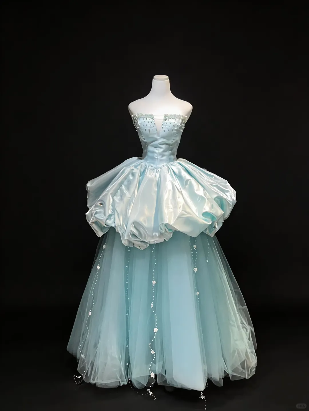 Dreamy Light Blue Strapless Waist-Cinched Voluminous Skirt Evening Dress, Fairy Gown, Romantic Gown gh7363