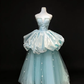 Dreamy Light Blue Strapless Waist-Cinched Voluminous Skirt Evening Dress, Fairy Gown, Romantic Gown gh7363