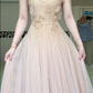 Nude Pink Sleeveless Evening Gown, 3D Floral Lace Tulle A‑Line Long Prom Dress With Cap Sleeve for Banquet Party gh8954