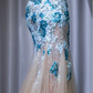 ✨Girlhomeshops-Strapless Sweetheart Mermaid Prom Gown Blue White Ombre Sequin Beaded High Slit Champagne Tulle Train Evening Dress gh10072
