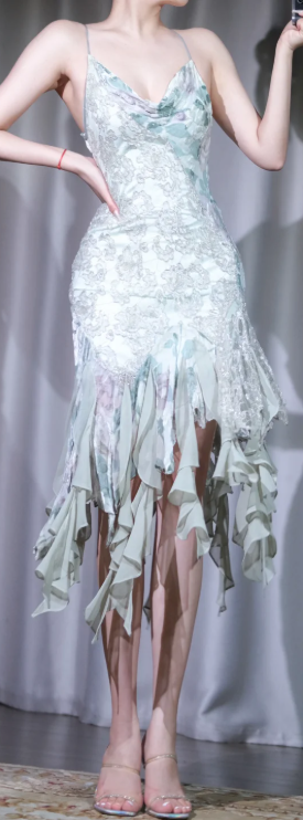 ✨Girlhomeshops-Mint Green Beaded Cowl Neck Short Cocktail Dress Irregular Ruffle Hem gh10112