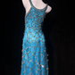 ✨Girlhomeshops-Peacock Blue Halter Beaded Rhinestone Tulle Evening Gown gh10282