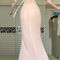 Light Pink Vintage Mermaid Evening Gown, Cap Sleeve Draped Neck Mesh Formal Dress With Lace Hem for Prom Banquet gh8953