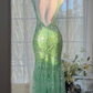 Mint Green V-Neck Sleeveless Fully Sequined Beaded Mermaid Evening Dress, Prom Gown gh9525