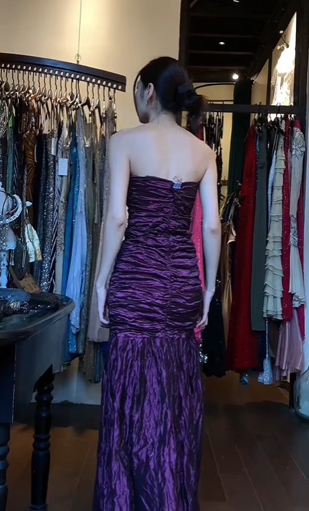 Strapless Dark Purple Evening Gown Full Ruched Bodice Mermaid Long Prom Dress gh9692